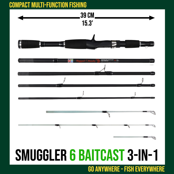 Smuggler 6 Baitcast Fishing Rod & Case. Compact medium casting action rod. 3 tips
