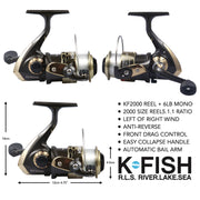 K-Fish Telescopic Fishing Rod + Reel Combo + line. 6’ 11” (2.1m)  + Fish Guide