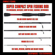 Rucksack Travel Fishing Rod Reel Spinning Combination + 6lb Line. 6’ 182 cm Rod. Compact Length 15.5’ 40 cm