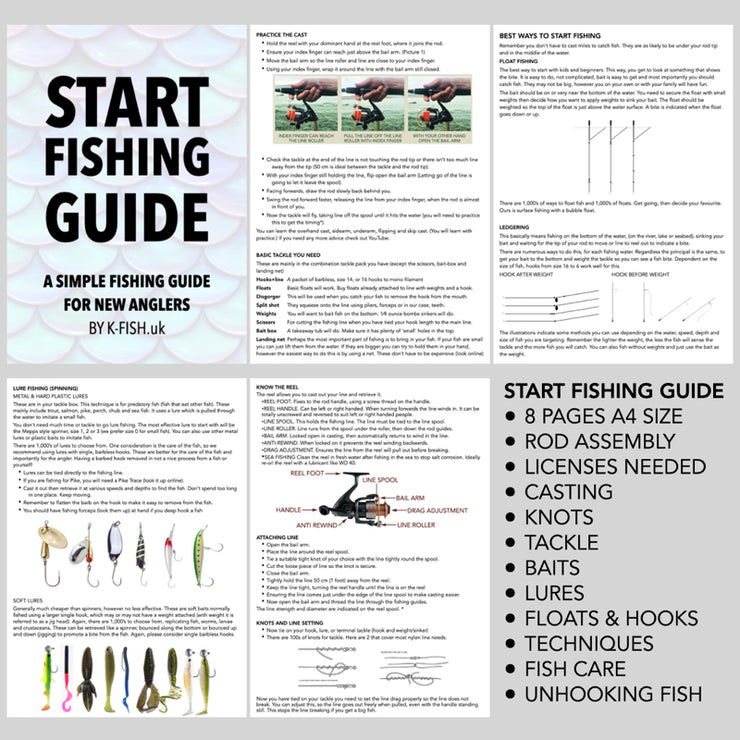 K-Fish Telescopic Fishing Rod Spinning Pole. 6’ 11” (2.1m) tele rod kit + Fish Guide