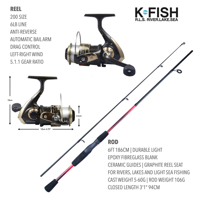 K-Fish Fishing Spinning Rod Reel with Line Combo + Fish Guide. 6ft (1. –  Rigged and Ready