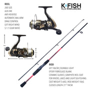 K-Fish Fishing Spinning Rod Reel with Line Combo + Fish Guide. 6ft (1.7m)