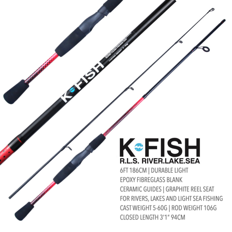 K-Fish Fishing Spinning Rod + How To Fish Guide. 6ft (1.7m) – Rigged and  Ready