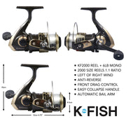 K-Fish Telescopic Fishing Rod Reel Tackle Combo+Line+38 Pcs Tackle+Tackle Box+Carry Case+Fishing Guide.