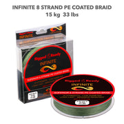 Infinite Braid 15 kg - 33 lb Hi-Performance Braided PE Line. 200 m 8 strand low diameter super strong