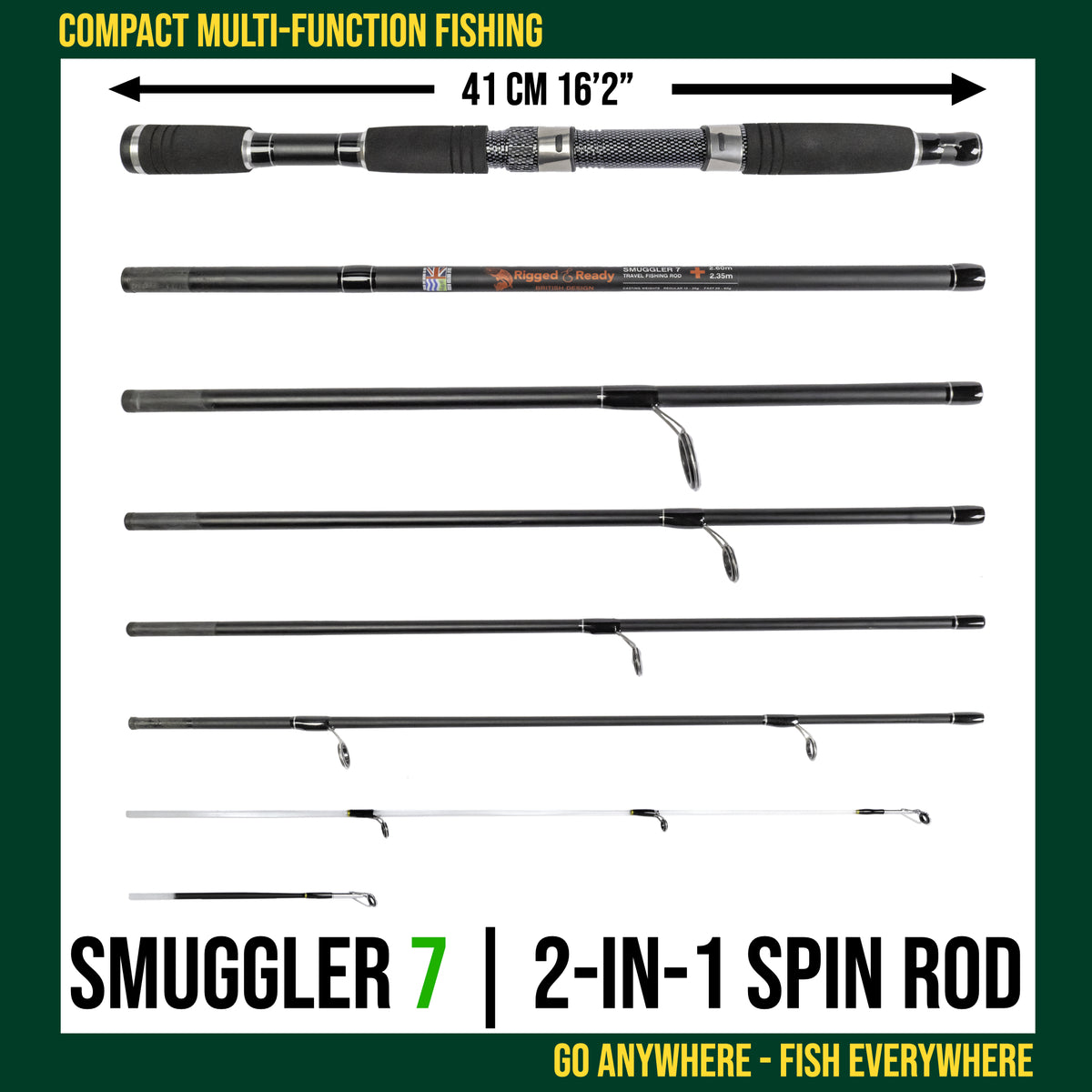 Smuggler 7 Travel Fishing Rod & Case. Nano-Carbon Fishing Rod For Spin