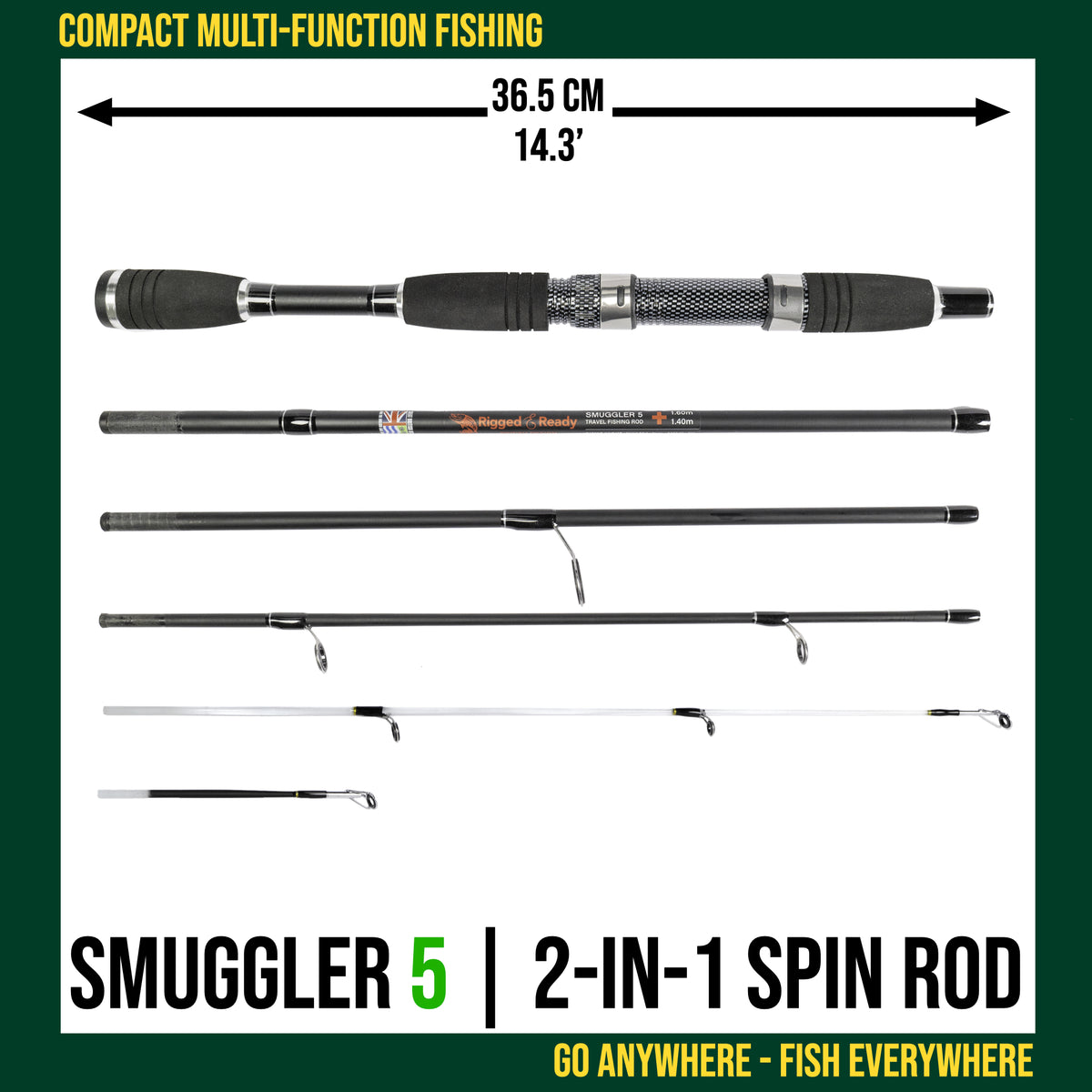 Smuggler 5 160cm 5' 4 +140cm 4' 7 Travel Fishing Rod + 2 tips