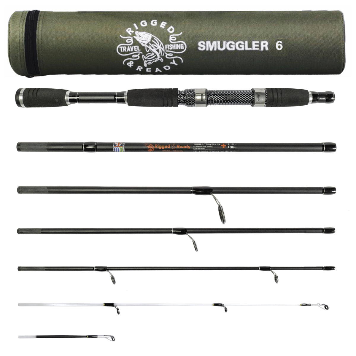 Smuggler 6 215+190cm Compact Travel Fishing Rod + 2 tips – Rigged and Ready