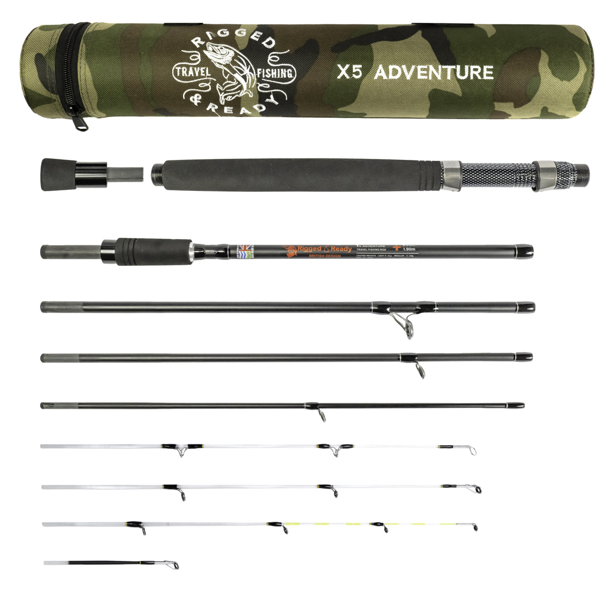 X5 Travel Fishing Rod. 5 Rods in One 220cm 7' 2 190cm 6' 3 Spin, Cast