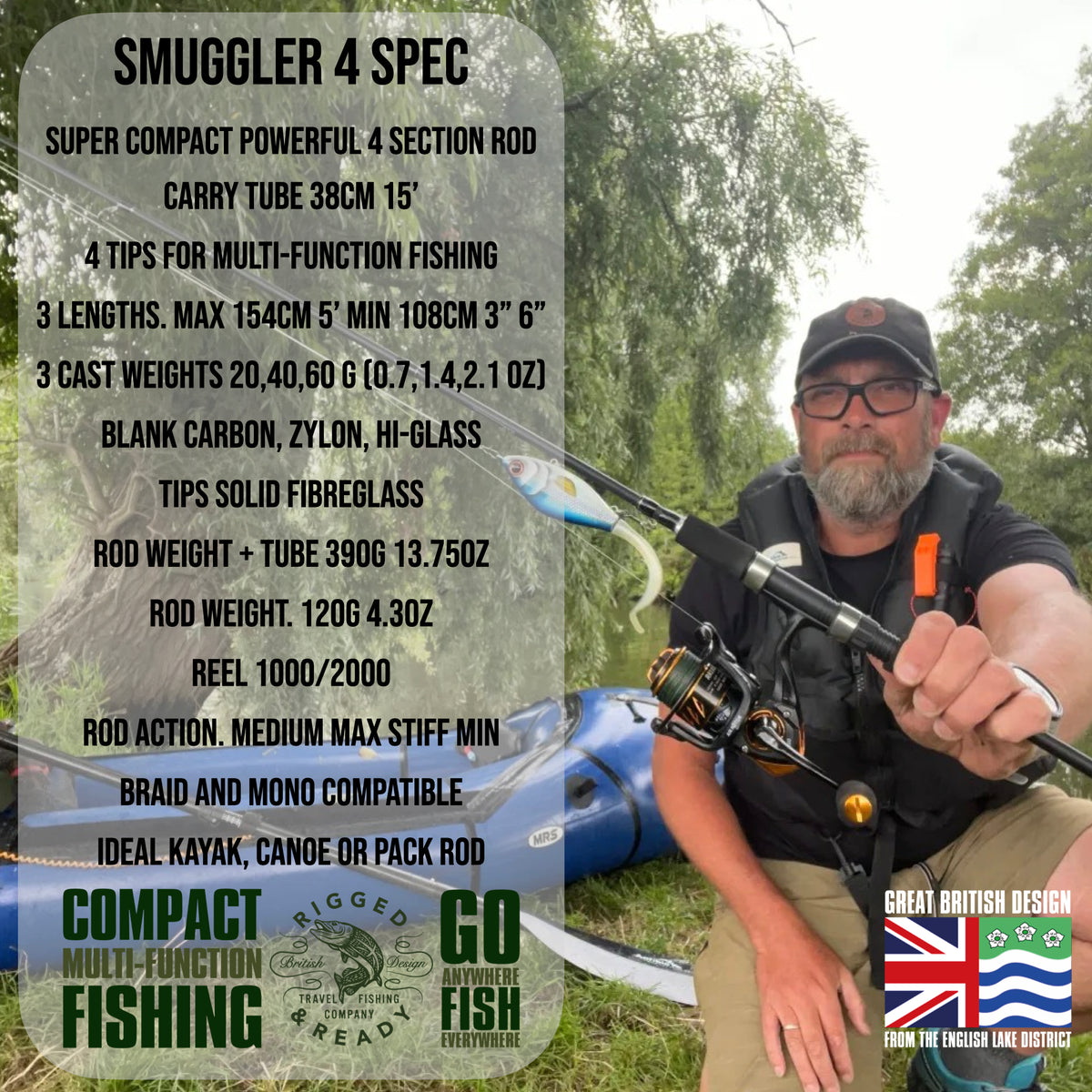 Smuggler 4 Kayak Compact Travel Spinning Rod 4 tips, 3 lengths Max 1