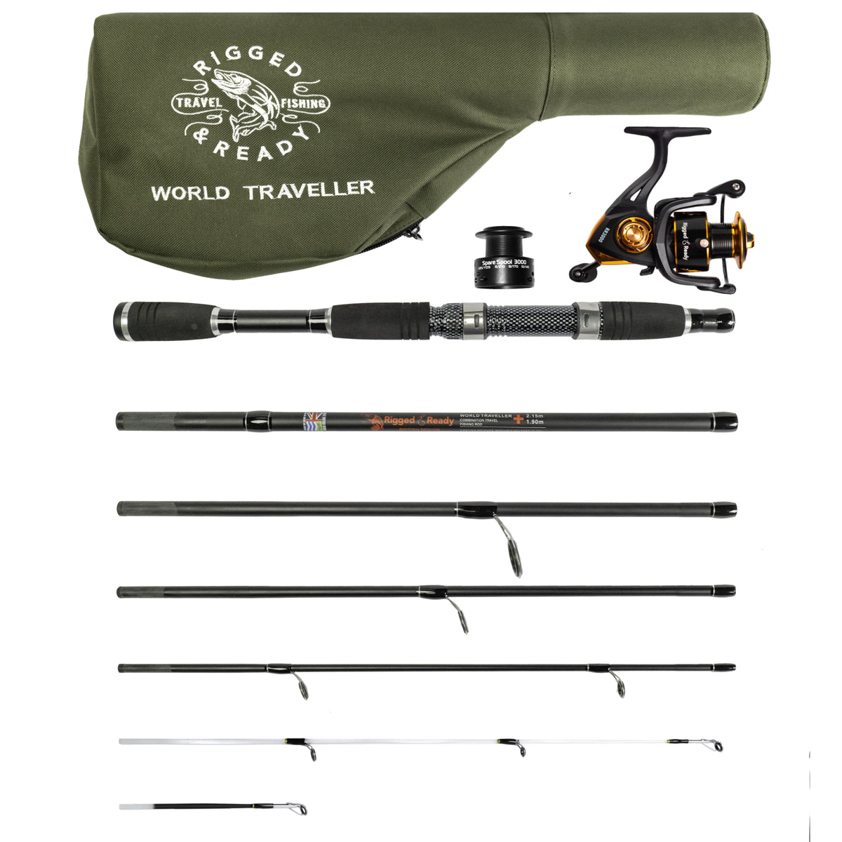 World Traveller Super Compact Spin Fishing Rod & Reel Travel
