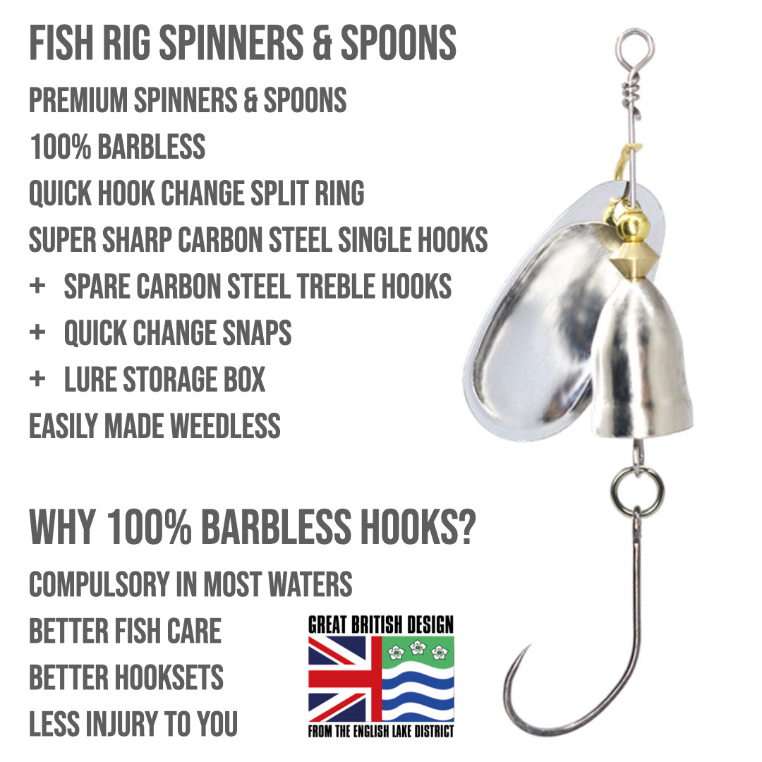 9 Small Premium Spinners Set Fish Rig 100% Barbless – Rigged and Ready