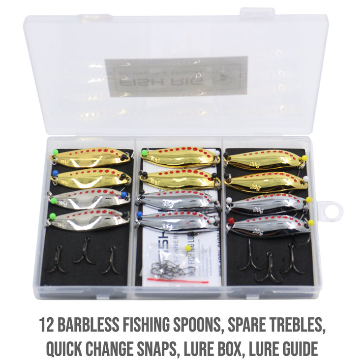 Barbless Spoons 12 Large Premium Fishing Spoons Set Fish Rig 100% Barbless