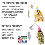 Barbless Spinner Baits 6 Weedless Spinner Bait Set Fish Rig 100% Barbless