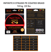 Infinite Braid 10 kg - 22 lb Hi-Performance Braided PE Line. 200 m 8 strand low diameter super strong