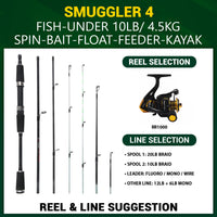 Smuggler 4 Kayak Compact Travel Spinning Rod - 4 tips, 3 lengths Max 154cm Min 108cm