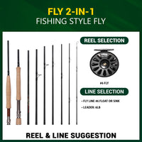 FLY 2-IN-1 Travel Fly Rod. 2 Handles. Hi-Modulus Carbon 8 Sections 9ft #6 + 7ft #4
