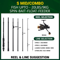 S Mid Combination. Powerful Carp, Predator, Light Surf rod +2 tips. 320 cm (10.5’) + 270 cm (8.85’) rods, RR5000 running/spin reel