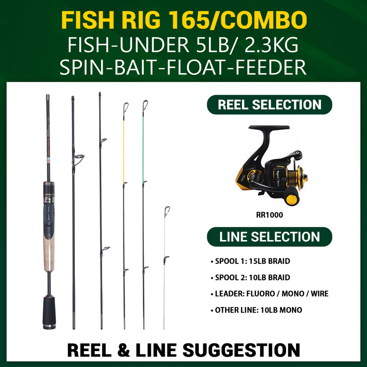 Fish Rig 165 Super-Light Rod, Reel, Case Combo+3 tips. 165 cm 5'4” + 1