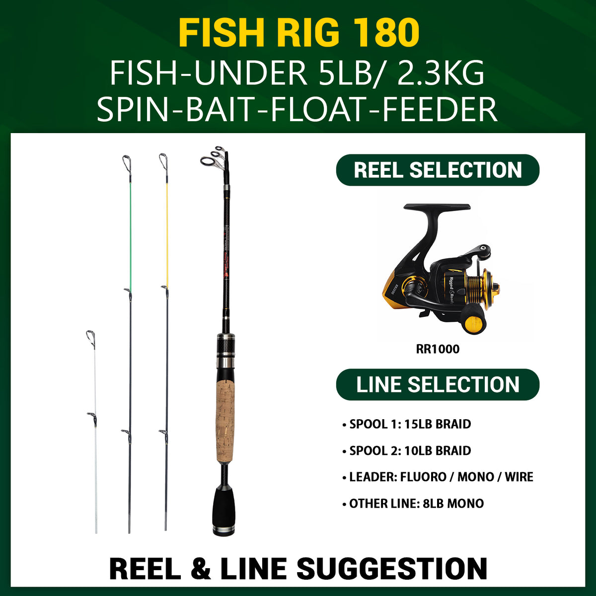 Fish Rig 180. Super Lightweight Tele Rod 180 5' 11"  & 160cm 5' 4" Options + 3 Tips