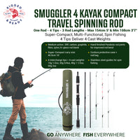 Smuggler 4 Kayak Compact Travel Spinning Rod - 4 tips, 3 lengths Max 154cm Min 108cm