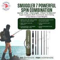 Smuggler 7 Powerful Compact Travel Rod + 2 tips. 215cm 7' + 190cm 6'3" fishing options