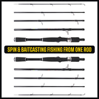 Rucksack Spin & Baitcasting Rod. Super-Compact 5’ 7” 170cm 5 Sections + neoprene case. 1 rod + Micro-trigger = Spin or Casting