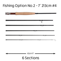 FLY 2-IN-1 Travel Fly Rod. 2 Handles. Hi-Modulus Carbon 8 Sections 9ft #6 + 7ft #4