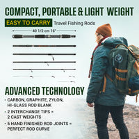 World Traveller Rod-Reel-Case Combo. 1 Rod, 2 tips, 2 lengths 215cm 7’ & 190cm 6'3"
