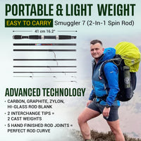 Smuggler 7 Powerful Compact Travel Rod + 2 tips. 215cm 7' + 190cm 6'3" fishing options