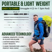 Smuggler 4 Kayak Compact Travel Spinning Rod - 4 tips, 3 lengths Max 154cm Min 108cm