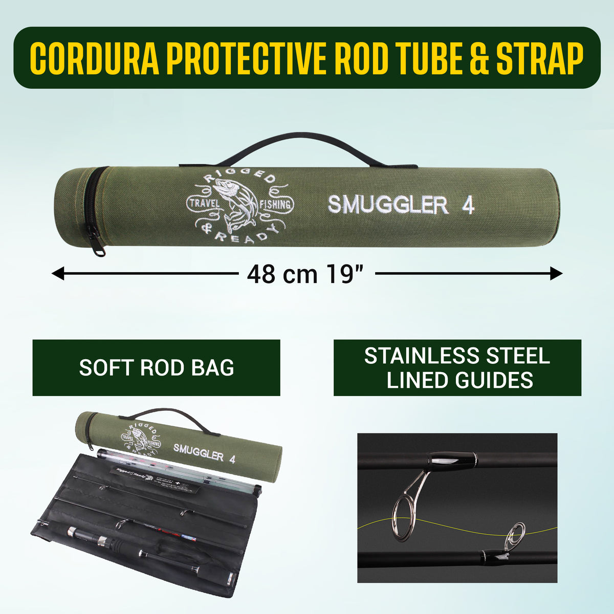 Smuggler 4 Kayak Compact Travel Spinning Rod - 4 tips, 3 lengths Max 154cm Min 108cm
