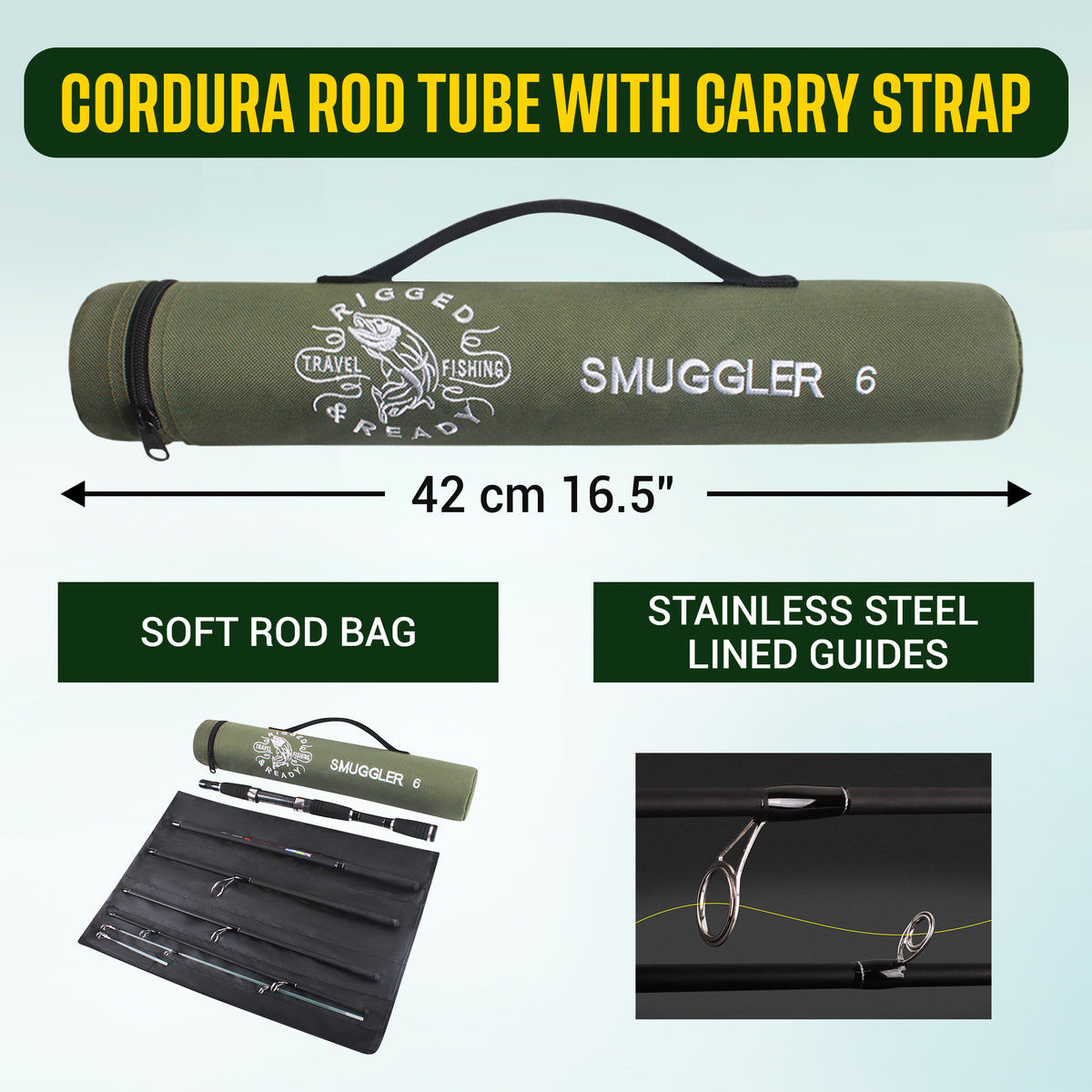 Smuggler 6 Travel Rod & Case +2 tips. 215cm 7' +190cm 6'3" Rod Options