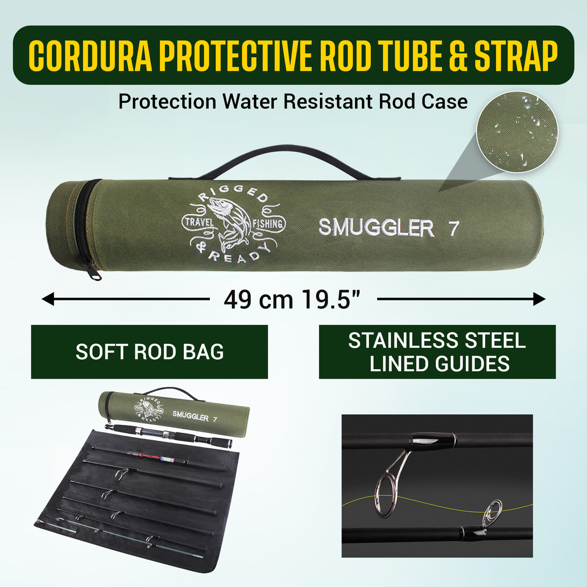Smuggler 7 Powerful Compact Travel Rod + 2 tips. 215cm 7' + 190cm 6'3" fishing options