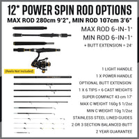 Rigged and Ready X Ultimate 32-in-1 Spin-Baitcast-Fly Travel Fishing Rod - Up to 56 Fishing Techniques Max 280cm 9’2” Min 107cm 3’6” Cast-Spin Micro Trigger 7 Tips + 17 Interchangeable Parts