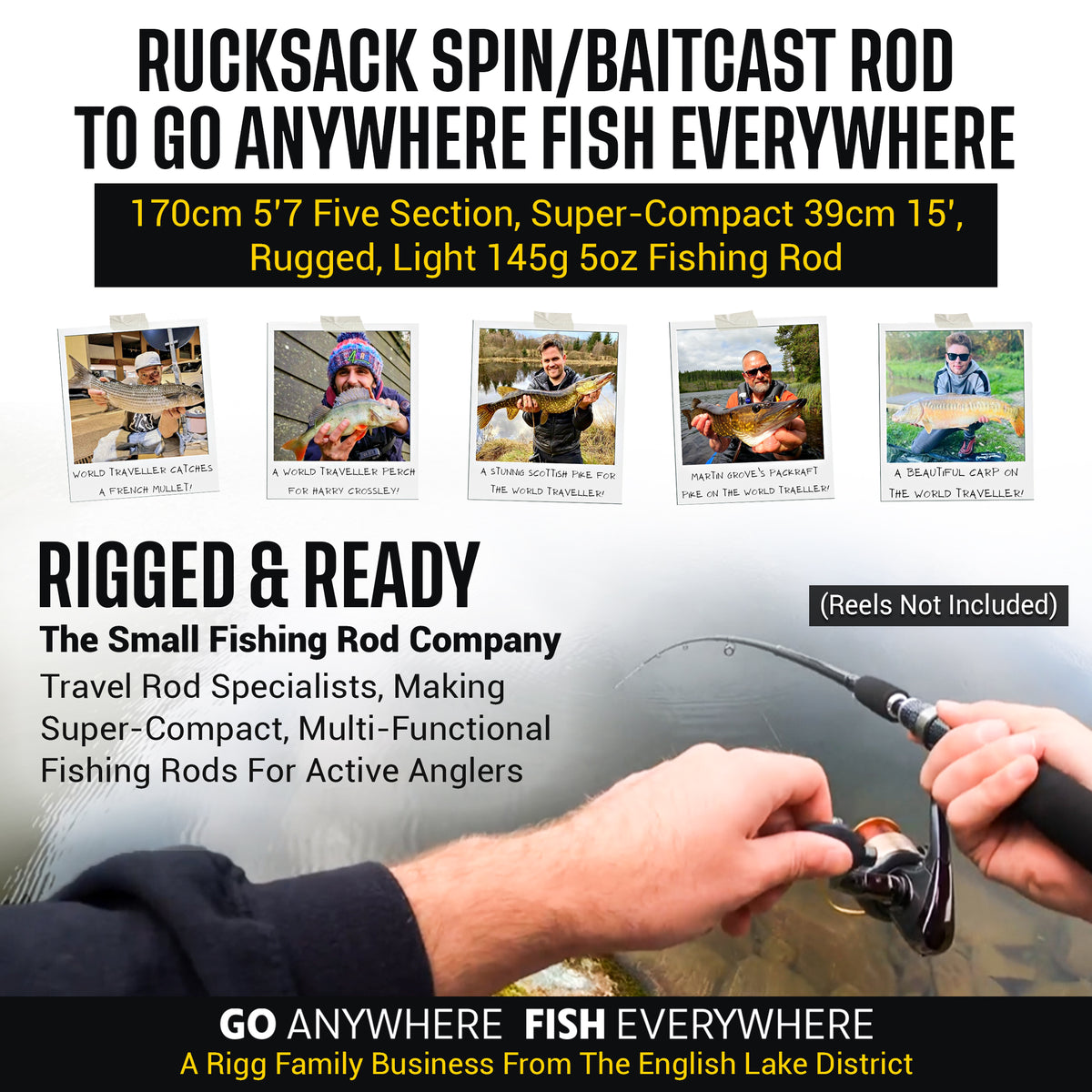 Rucksack Spin & Baitcasting Rod. Super-Compact 5’ 7” 170cm 5 Sections + neoprene case. 1 rod + Micro-trigger = Spin or Casting