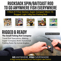 Rucksack Spin & Baitcasting Rod. Super-Compact 5’ 7” 170cm 5 Sections + neoprene case. 1 rod + Micro-trigger = Spin or Casting