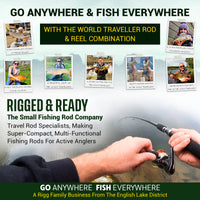 World Traveller Rod-Reel-Case Combo. 1 Rod, 2 tips, 2 lengths 215cm 7’ & 190cm 6'3"