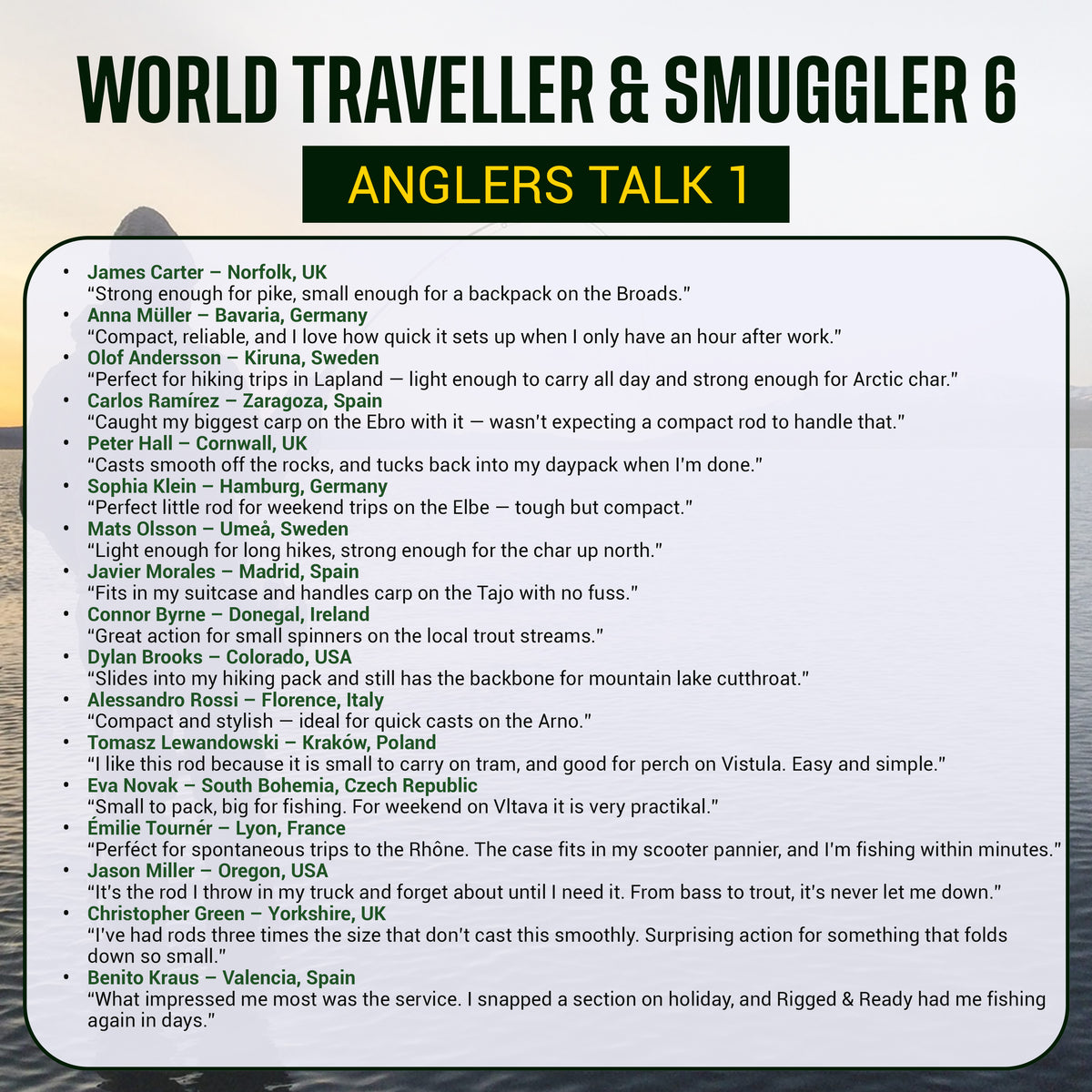 World Traveller Rod-Reel-Case Combo. 1 Rod, 2 tips, 2 lengths 220cm 7’ & 190cm 6'3"