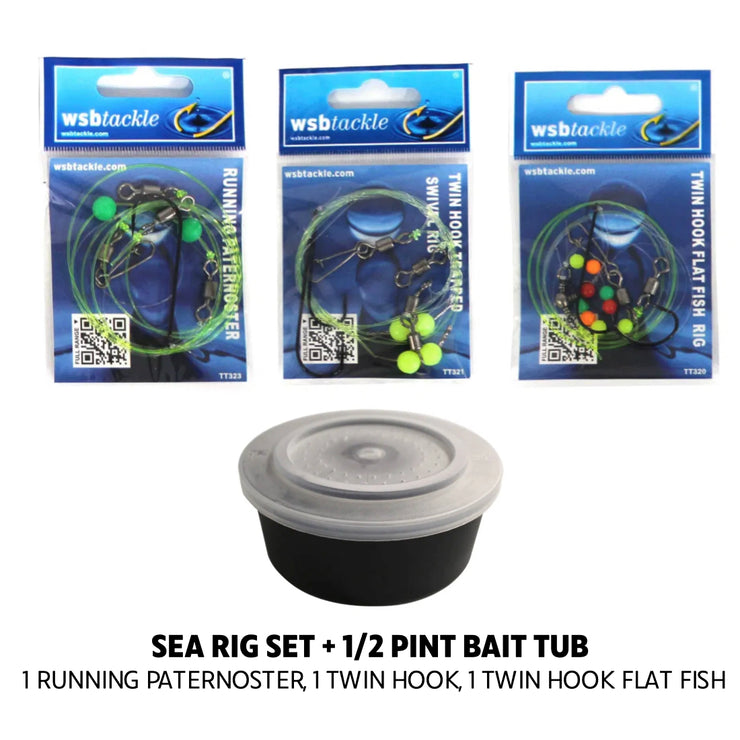 SEA FISHING RIG SET X 3 + FREE BAIT TUB
