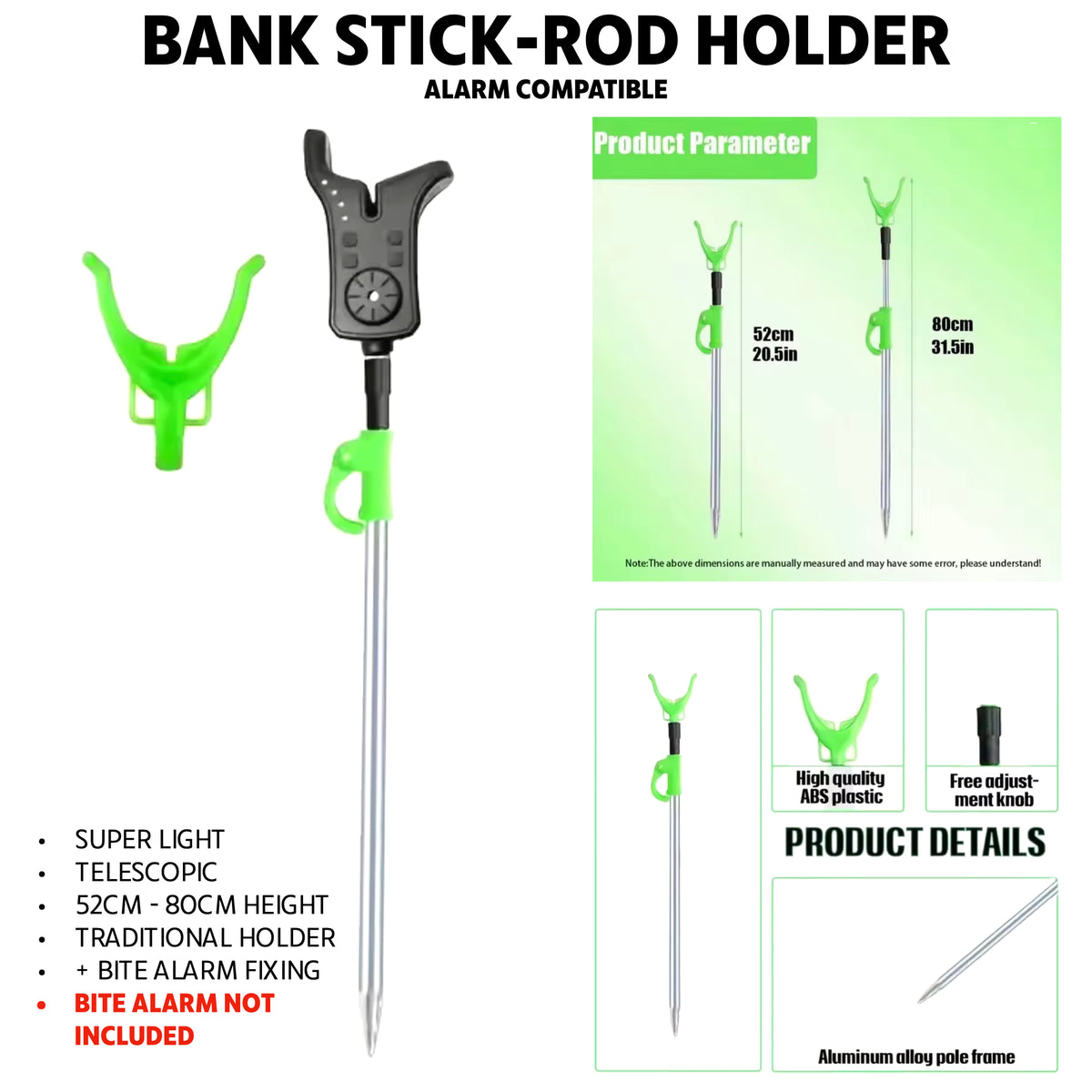 Alarm Compatible Bank Stick, Rod Rest For Travel Anglers