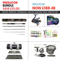SPECIAL DEAL SAVE £25 – PREDATOR ROD + RR3000 REEL, UNHOOKING MAT, NET, 20LB MONO LINE & MIXED SOFT LURE RIG