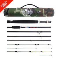 X5 Fishing Rod. Multi-Function, Super-Compact Spin-Fly Travel Rod. 1 rod 5 fishing techniques. 2.2m (7’3") + 1.9m (6'3) lengths