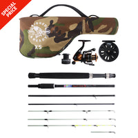 X5 Combination Travel Fishing Rod, 2 Reels and Case. Spin-Fly. 1 Rod 2 lengths 220cm 7'3, 190cm 6'3" 5 Techniques.