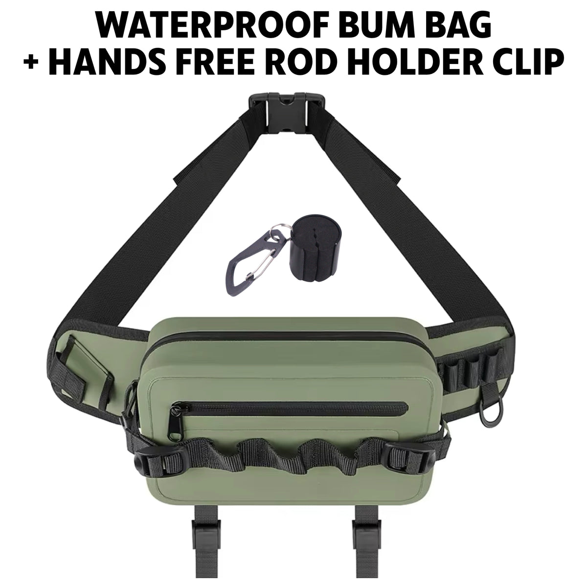 Waterproof Tackle Bag + Hands-Free Rod Holder Clip (waistbag or backpack)