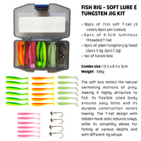 Fish Rig – Soft T-Tail Minnow Lure Kit+4 Tungsten Jigs–28 Piece Fishing Tackle Set