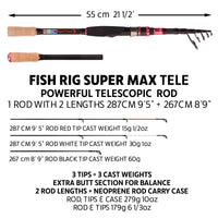 Fish Rig Super Max Telescopic Fishing Rods, 3 Tips, 9’5”/8’9”, Travel Fishing Rod, Tele Rod for Lure, Carp, Feeder, Ledger & All-Round Fishing