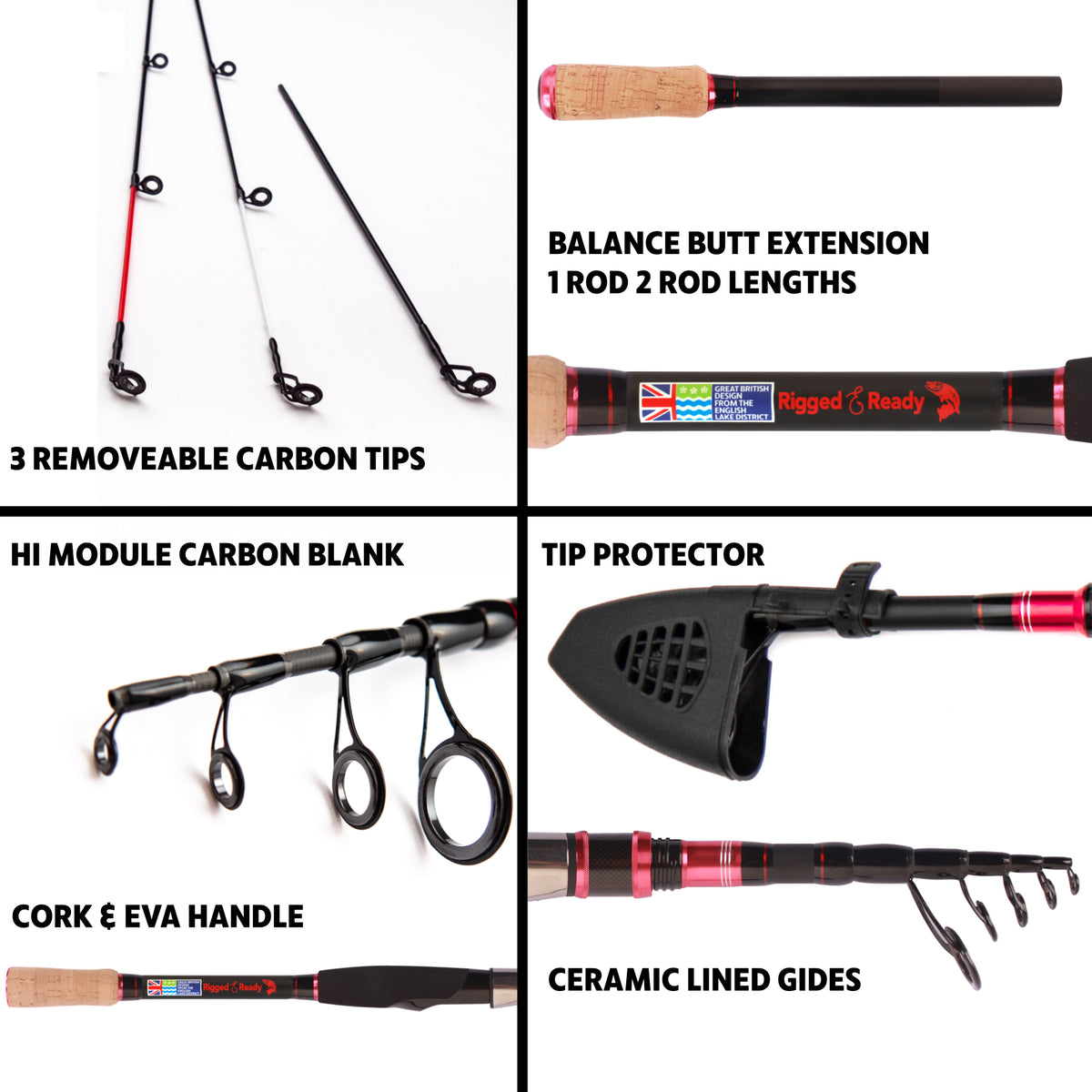 Fish Rig Super Max Telescopic Fishing Rods, 3 Tips, 9'5”/8'9”, Travel