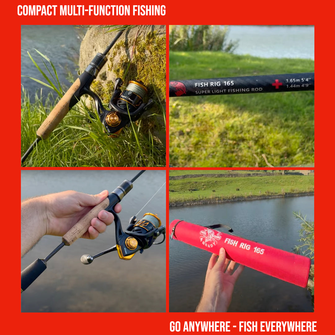Rigged and Ready Fish Rig 165.超軽量釣り竿、リールとケースの組み合わせ +3チップ.165 cm 5'10.2 cm + 144 cm 4'9