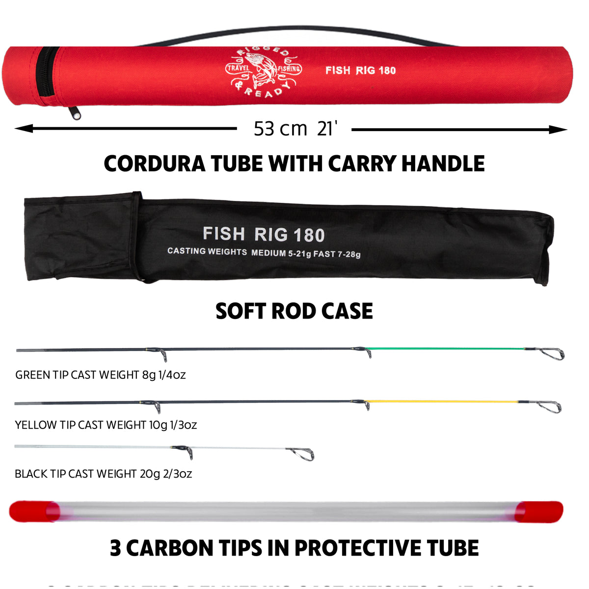 Fish Rig 180. Super Lightweight Tele. One Rod 180 5' 11"  & 160cm 5' 4" Lengths +3 Tips